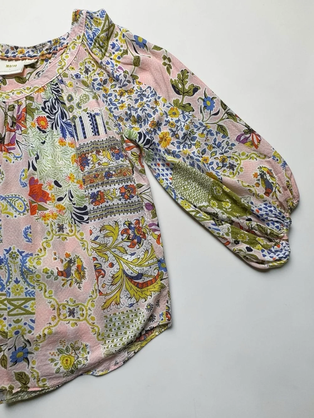 Anthropologie Maeve Boswell Patchwork Floral Blouse Size 14 - Picture 5 of 11